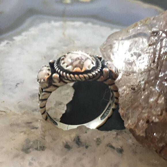 Carolyn Pollack Southwestern Style Sterling 3 Oval Howlite Ring For Women - Picture 5 of 10